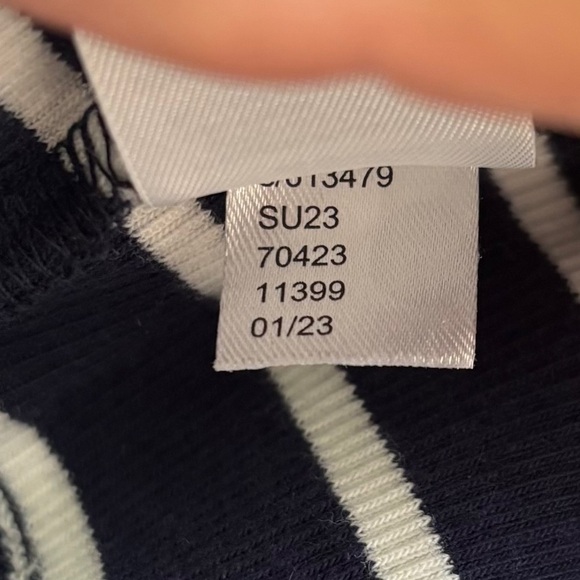 LOFT Striped Scoop Neck Short Sleeve Ribbed Top  Blue & White Med - Picture 8 of 9